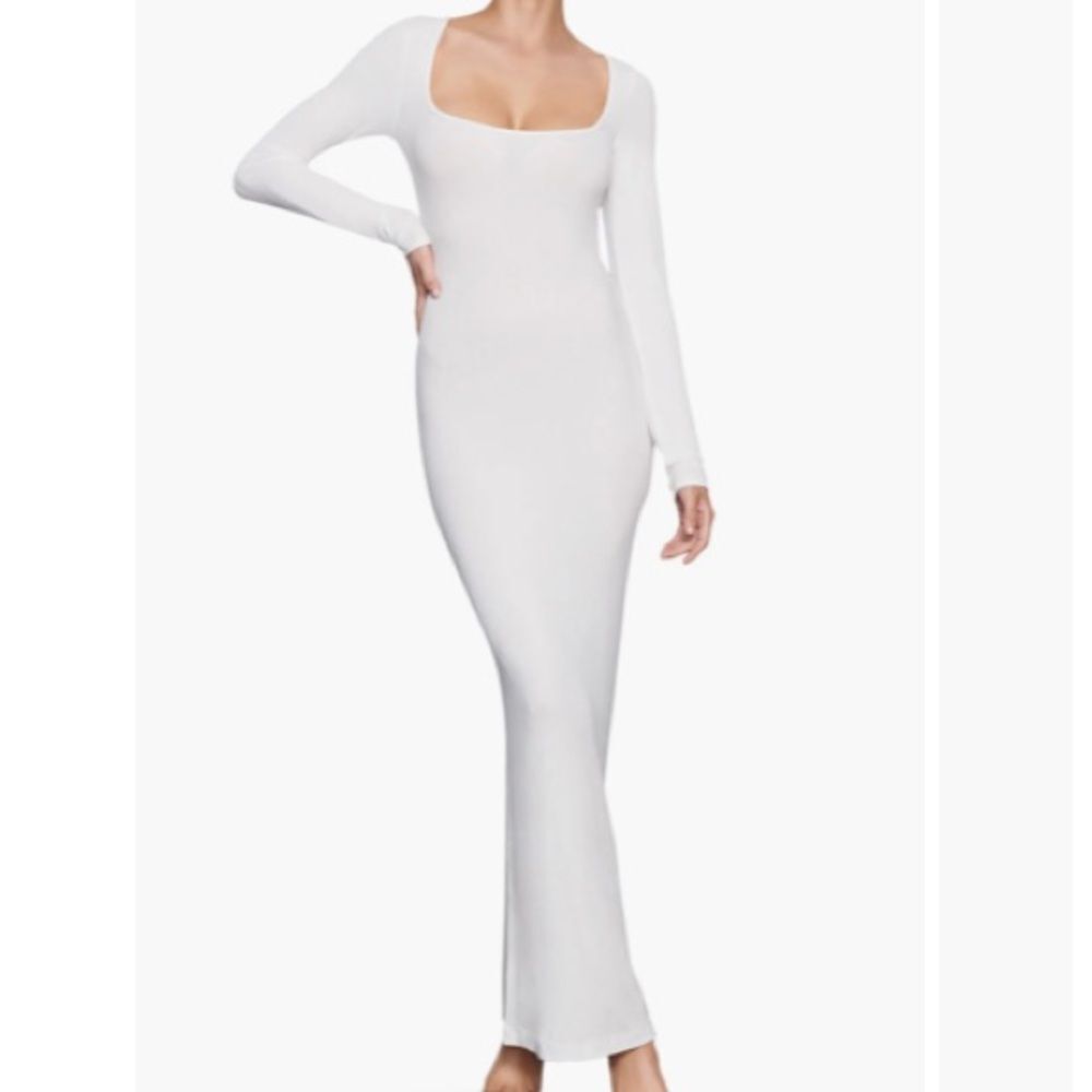 SKIMS Soft Lounge Long Sleeve Dress, White, size XL, NWOT